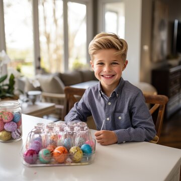kid coloring easter eggs. ai generated