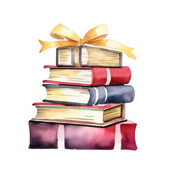 stack of magic book watercolor on white background clipart illustration