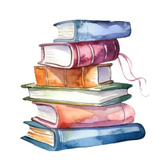 stack of magic book watercolor on white background clipart illustration