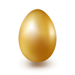 Realistic volumetric golden egg on a white background.
