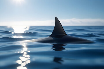 View of a shark fin from the ocean water.