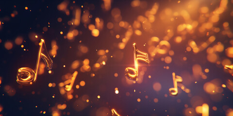 Glowing Music Notes Amidst Sparkles, Concept of Rhythmic Beauty - obrazy, fototapety, plakaty