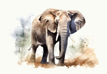 Elephant in watercolor style. African or Indian wild elephant detailed illustration. Vector EPS 10