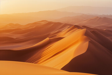 Fototapeta na wymiar Serene Desert Dunes Background Under Clear Blue Sky