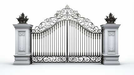 wrought iron gate on isolated white background 