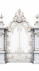 ornate iron gate on isolated white background 