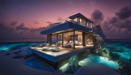 tropical island at sunset