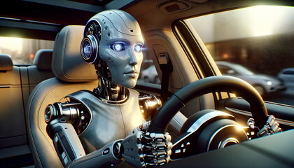 humanoid robot drive a car