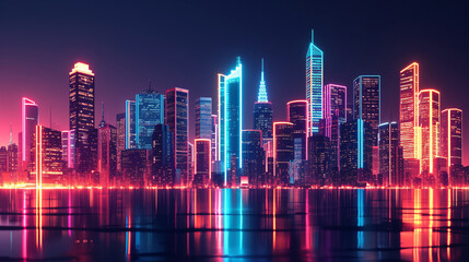 Urban Skyline Transformed by a Mesmerizing 3D Glow Background.