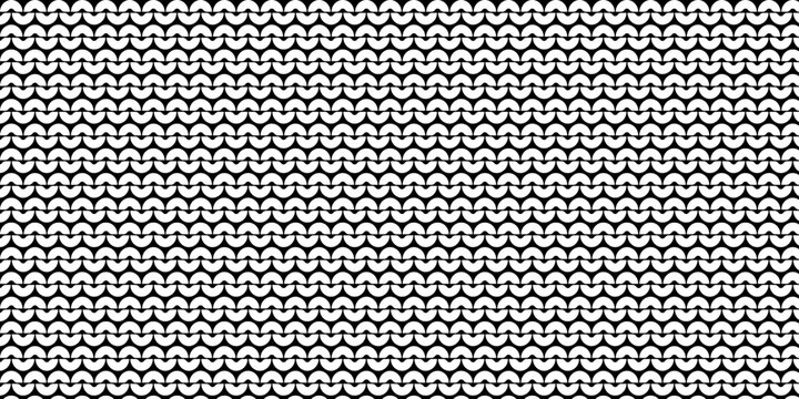 Garter stitch. Knitting seamless vector pattern. Knit black and white pattern. Simple Knitted pattern on white background. Easy stitch pattern