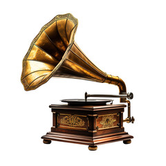 vintage old gramophone on transparent background, clipping path, png, 