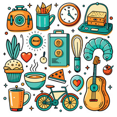 Lifestyle Illustration Vector Icon Doodle Set Bundle