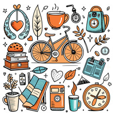 Lifestyle Illustration Vector Icon Doodle Set Bundle