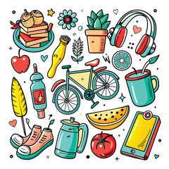 Lifestyle Illustration Vector Icon Doodle Set Bundle