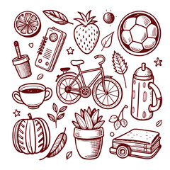 Lifestyle Illustration Vector Icon Doodle Set Bundle
