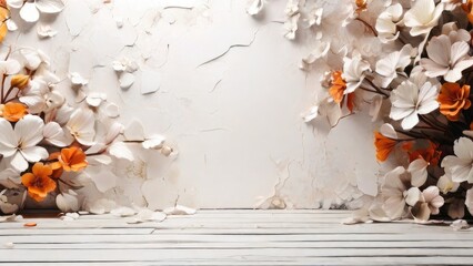 white wall painting texture with floral background