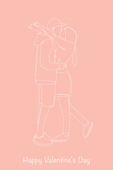 Postcard Happy Valentine s Day. Silhouette of hugging lovers. Embrace of a man and a woman. Vector illustration