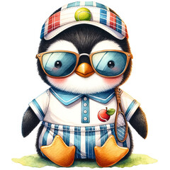 Fototapeta premium cute penguin playing tennis
