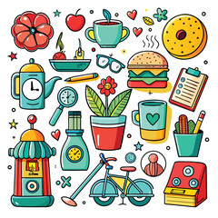 Lifestyle Illustration Vector Icon Doodle Set Bundle
