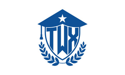 TWX three letter iconic academic logo design vector template. monogram, abstract, school, college, university, graduation cap symbol logo, shield, model, institute, educational, coaching canter, tech