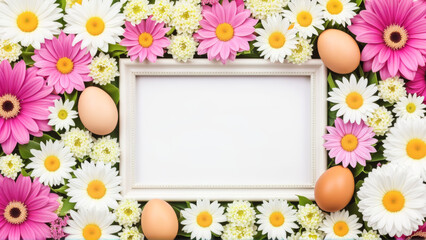 Naklejka na ściany i meble Picture Frame Surrounded by Flowers and Eggs