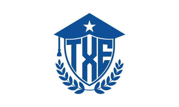 TXE three letter iconic academic logo design vector template. monogram, abstract, school, college, university, graduation cap symbol logo, shield, model, institute, educational, coaching canter, tech