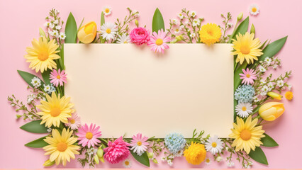 A Paper Surrounded by Flowers on a Pink Background