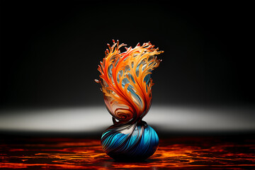 vintage vase made in the blown glassblown glass technique with wavy edges on a boule background - obrazy, fototapety, plakaty