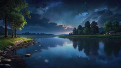 Landscape lake at night 