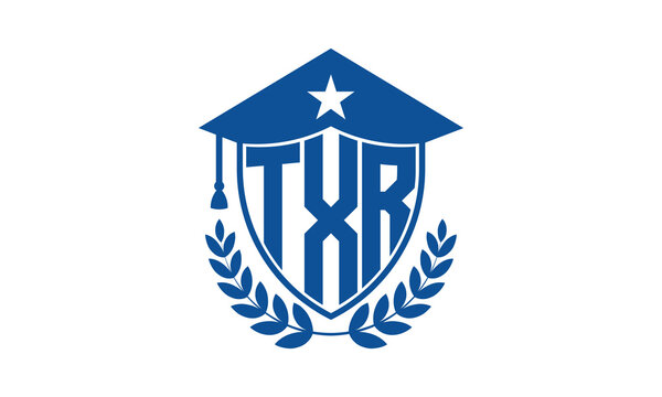 TXR three letter iconic academic logo design vector template. monogram, abstract, school, college, university, graduation cap symbol logo, shield, model, institute, educational, coaching canter, tech