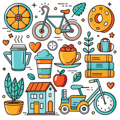 Lifestyle Illustration Vector Icon Doodle Set Bundle