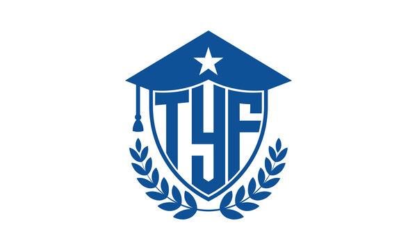 TYF three letter iconic academic logo design vector template. monogram, abstract, school, college, university, graduation cap symbol logo, shield, model, institute, educational, coaching canter, tech