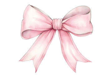 Pink bow watercolor illustration isolated on white background - obrazy, fototapety, plakaty