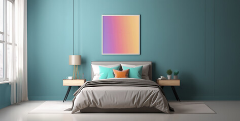 interior of a bedroom with a bed, Colorful bedroom 