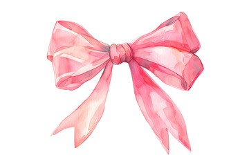 Pink bow watercolor illustration isolated on white background