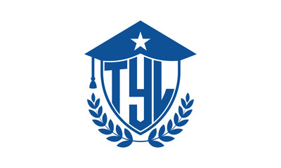 TYL three letter iconic academic logo design vector template. monogram, abstract, school, college, university, graduation cap symbol logo, shield, model, institute, educational, coaching canter, tech