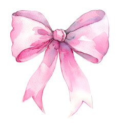 Pink bow watercolor illustration isolated on white background