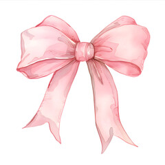 Pink bow watercolor illustration isolated on white background