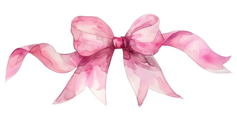 Pink bow watercolor illustration isolated on white background