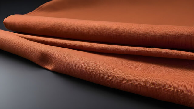 terracotta linen fabric folded on black background