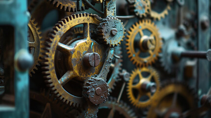 Fototapeta na wymiar Close-up of old clock mechanism with gears
