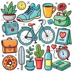 Lifestyle Illustration Vector Icon Doodle Set Bundle