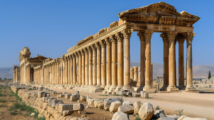 Well-preserved Roman colonnade in ancient city ruins