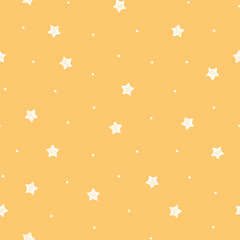 Yellow seamless pattern with white stars and dots