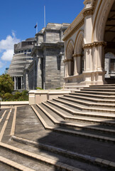 Fototapeta na wymiar House of parliament. Beehive. Architecture. Wellington. New Zealand. Stairs.