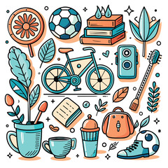 Lifestyle Illustration Vector Icon Doodle Set Bundle