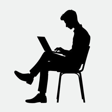 recommend clip art: A silhouette of a man working on a laptop while sitting on a chair