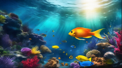 Fototapeta na wymiar water color paintings underwater scenes