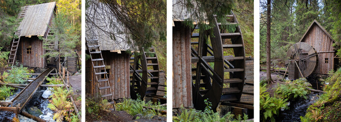 social media stories. collection of vertical backgrounds for social networks, stories. forest, mill, mill wheel