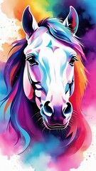 Geometric Horse in Vibrant Smoke, Vector Art with Watercolor Hues